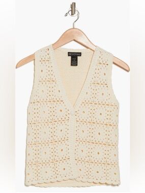 NWT Cream Knit Crochet Vest